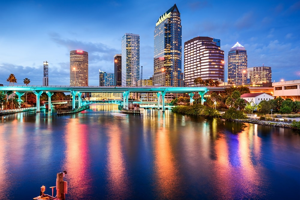 Florida downtown city skyline over the Hillsborough River | Vacation Rental Company in Florida